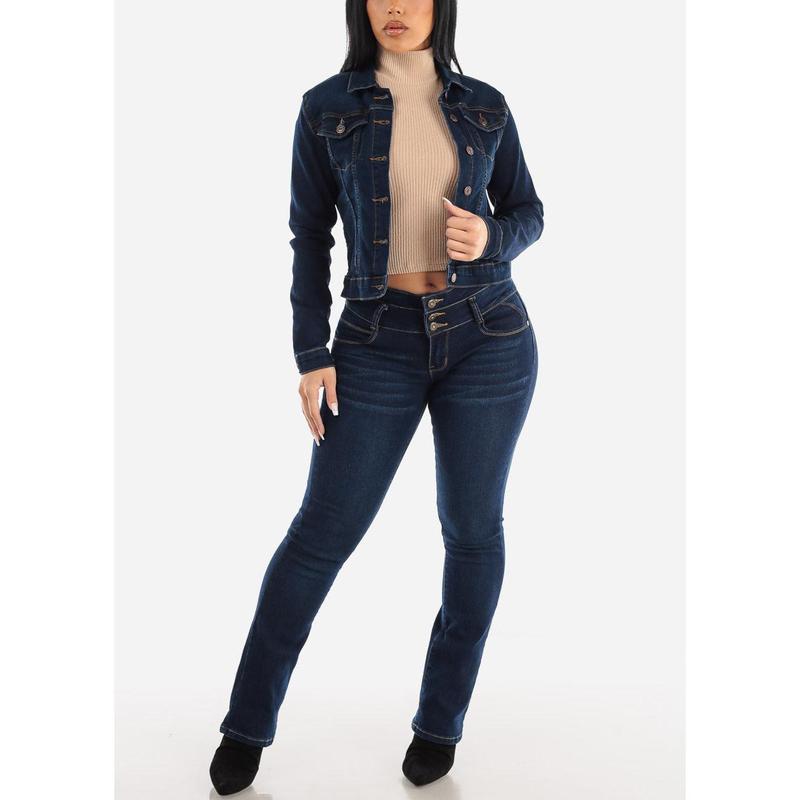 MX JEANS Butt Lifting Mid Rise Dark Wash Bootcut Jeans